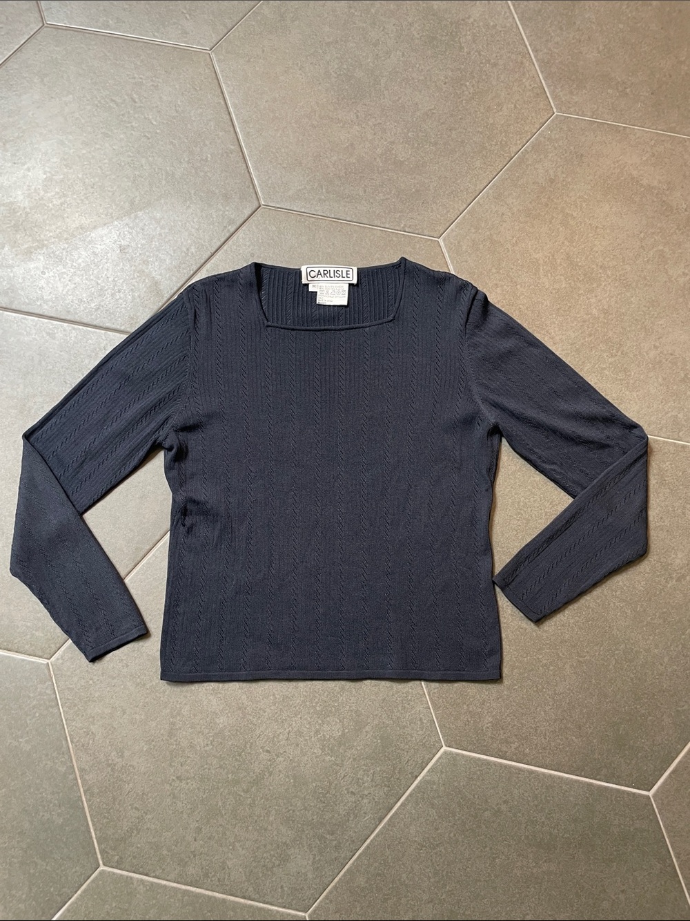 Carlisle Black Silk Long Sleeve Square Neck Knit Sweater M